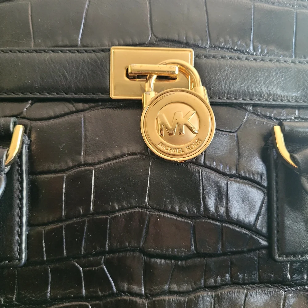 Michael Kors Black Croc Embossed Leather Tote